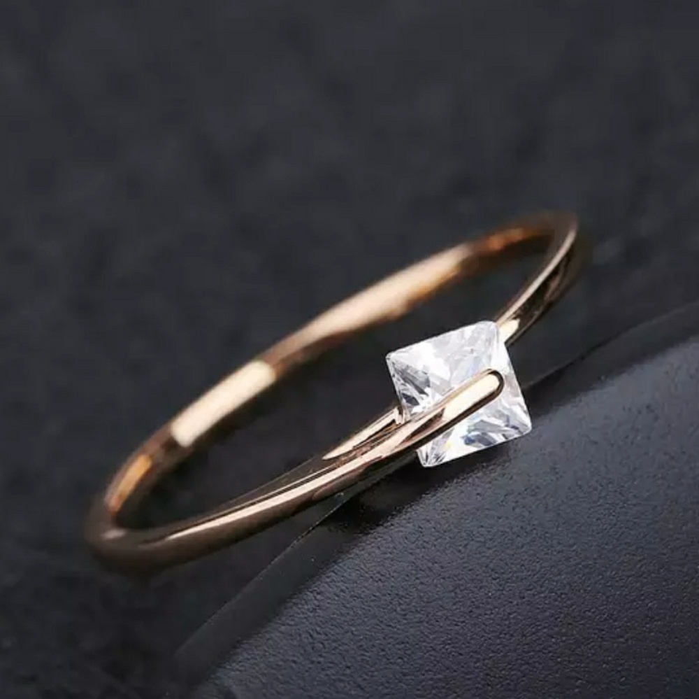 Dainty Rose Gold Square Rotating Diamond Ring - Picture 2 of 8